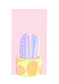 An original paint by number design of a cactus in an orange plant pot painted in colourful pastel colours pastel colours on a pink background.